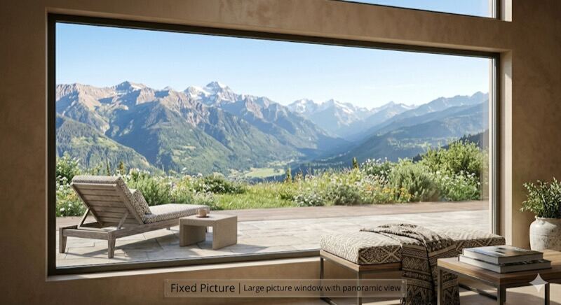 Energy efficient fixed picture window with Low-E glass coating